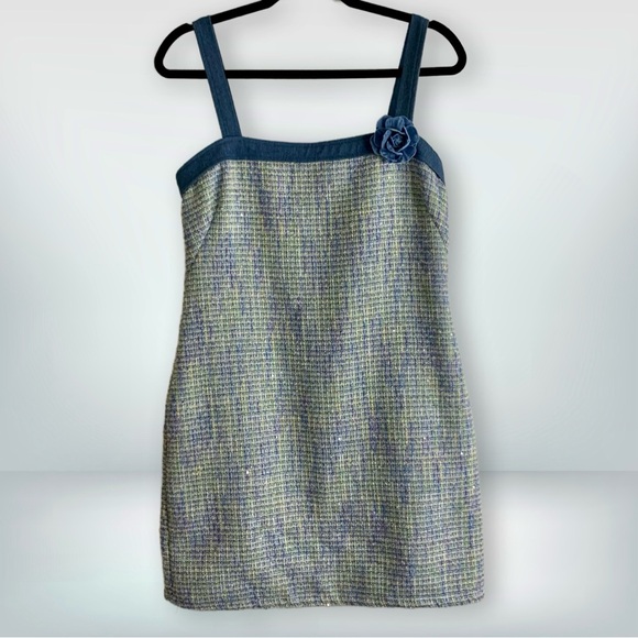 NWT City Vibe Flat Strap Denim and Plaid Short Sheath Dress, size 9 - Picture 2 of 14